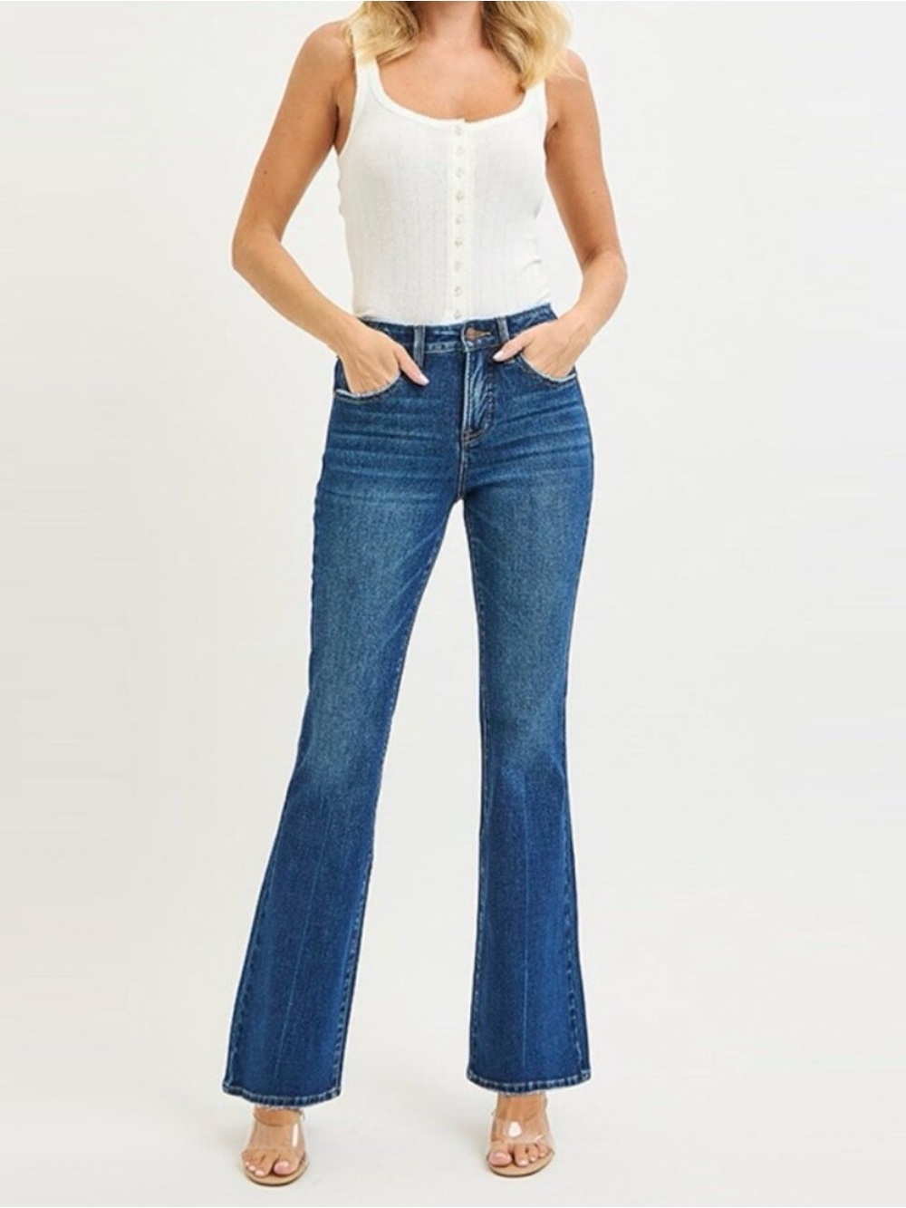 NWT Risen Tummy Control High Rise Flare Jeans Dark Denim Size 28 - Picture 4 of 4